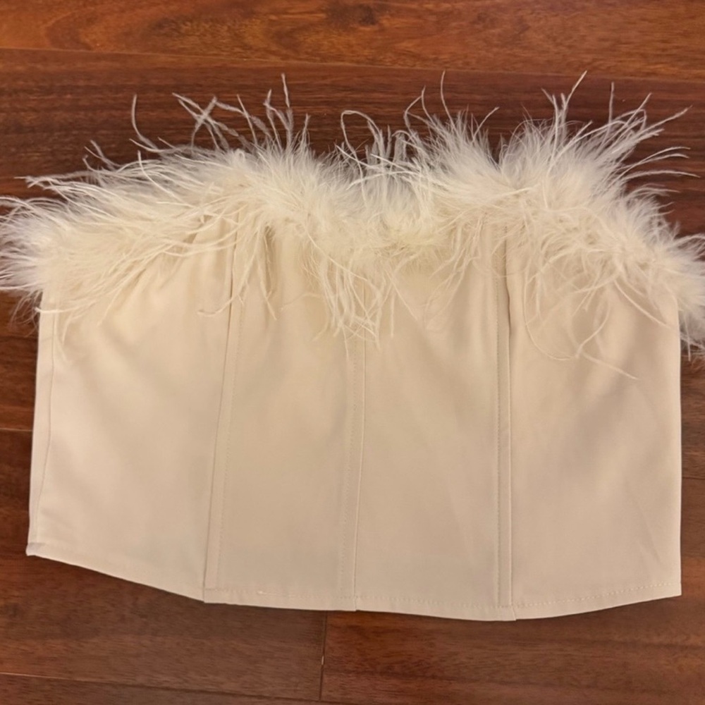 Altar'd State Cream Feather Trim Top